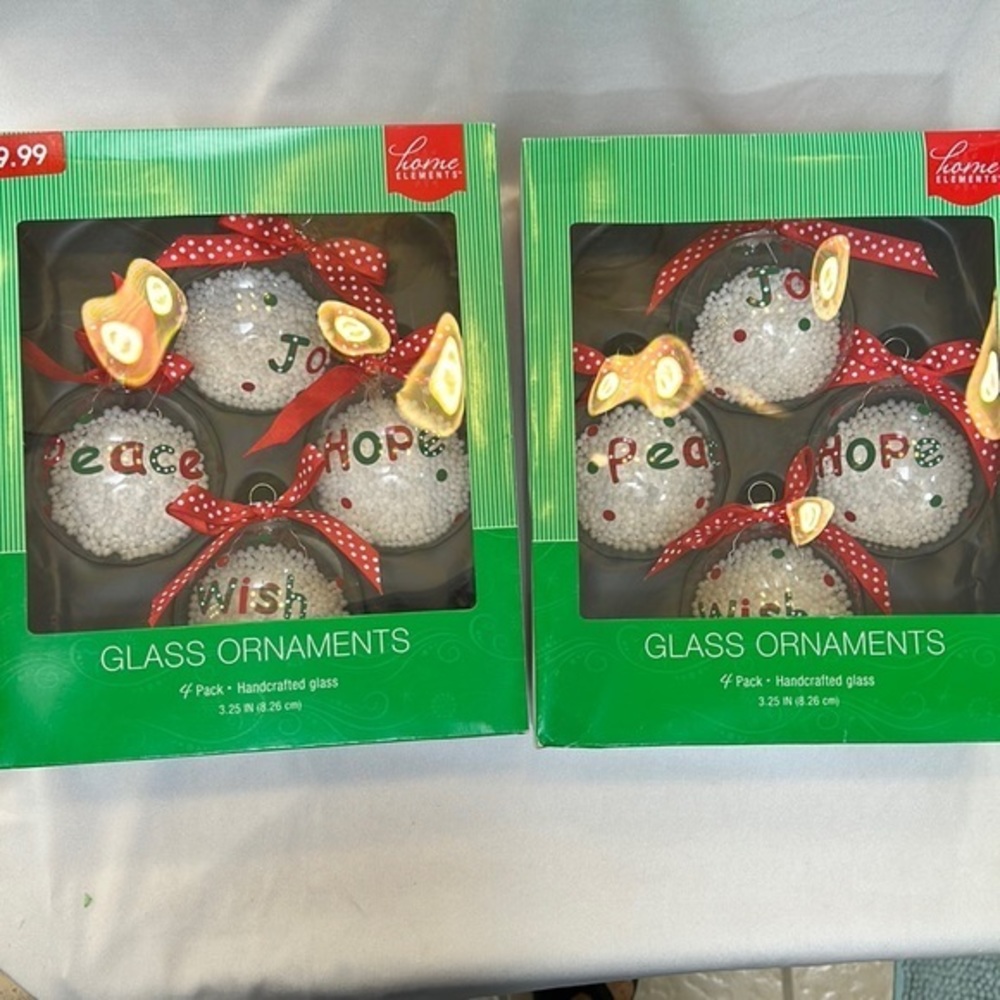 Home Elements Clear Glass Ornaments with Snow Inside--2 Boxes of 4